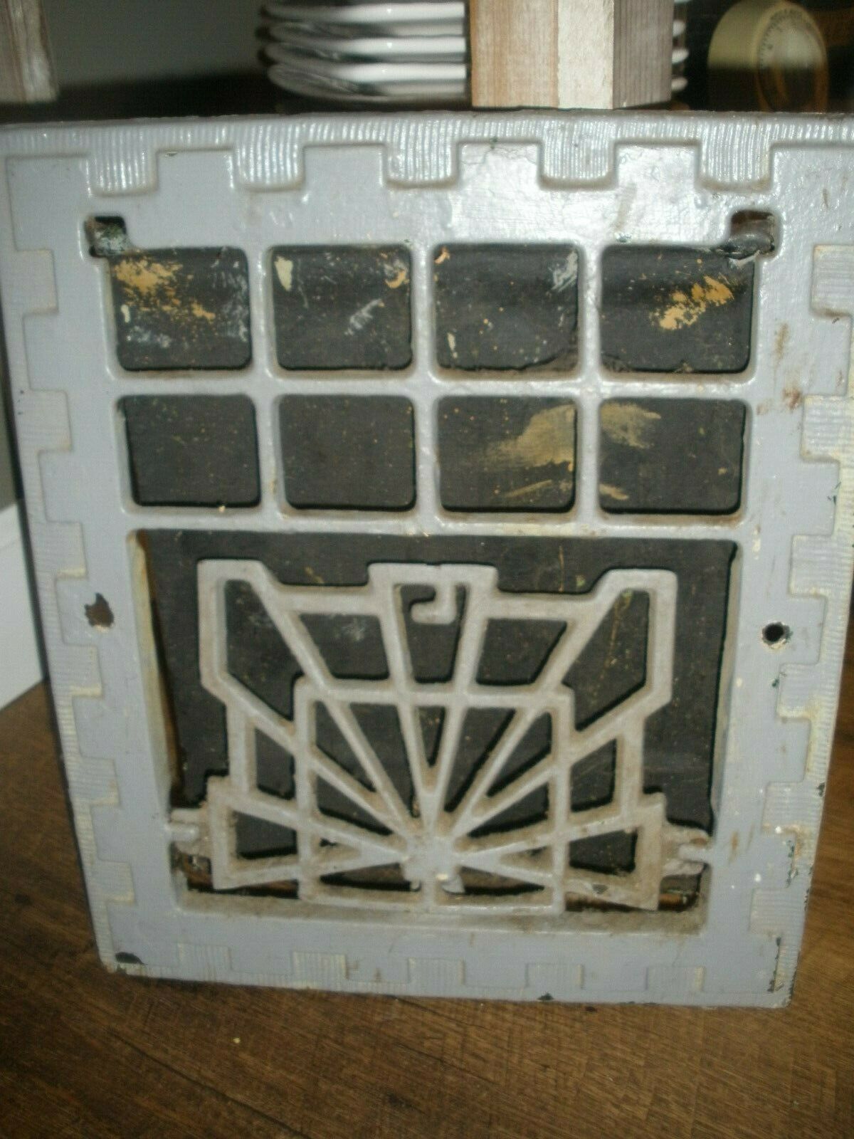 Vtg Cast Iron Heat Air Grate Wall Register 13x11" Wall Opening - Works! Art Deco