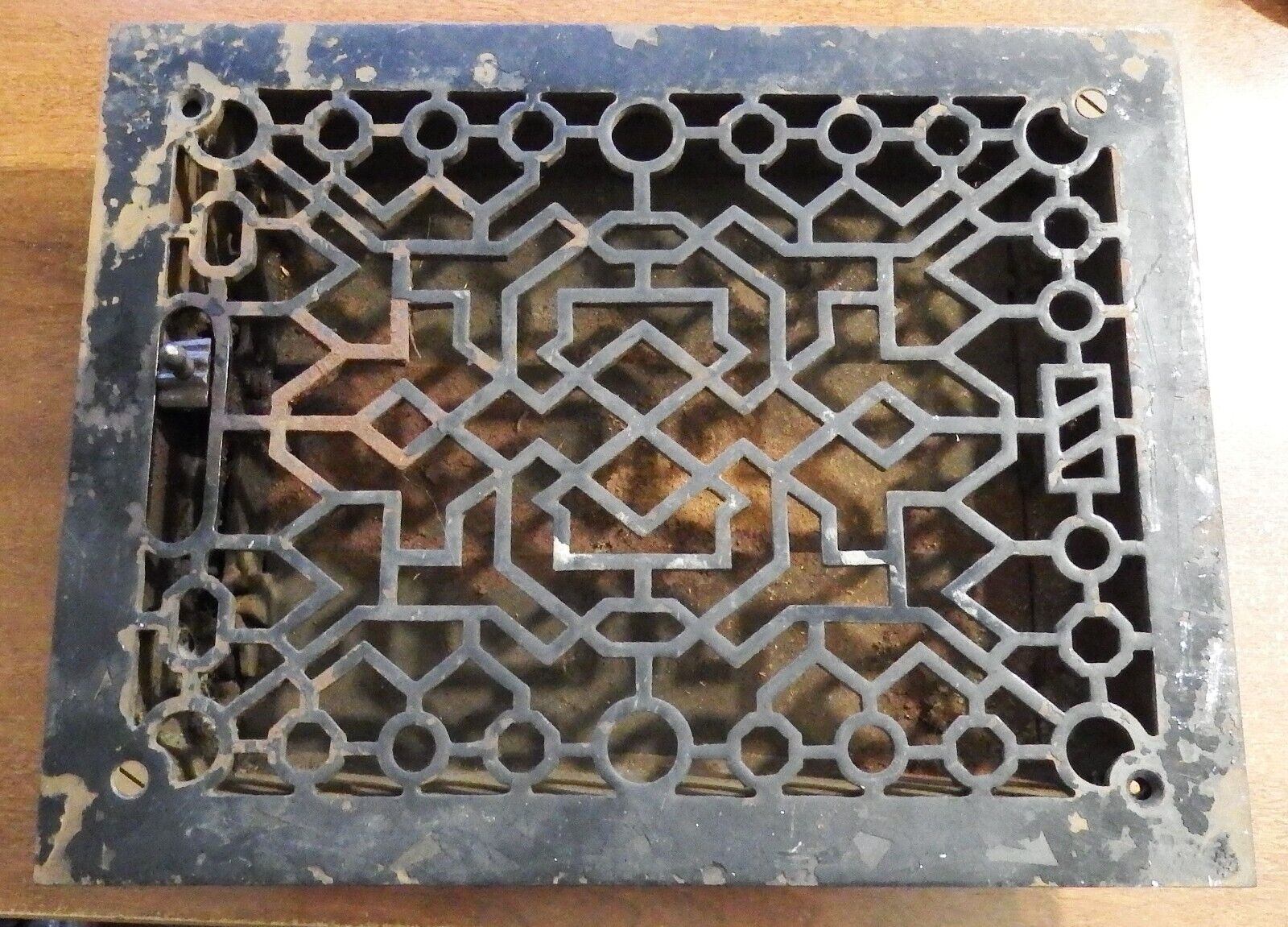 Antique Cast Iron Heat Air Grate Register Vent Geometric Pattern 9 X 12