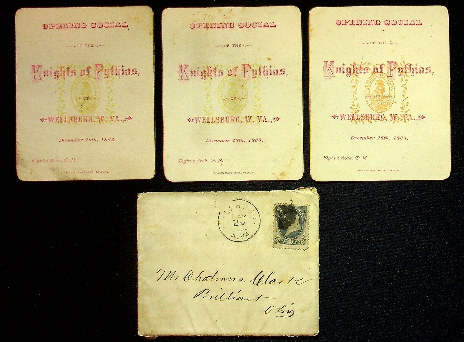 1883 Knights Of Pythias Opening Social Invitations Wellsburg West Virginia