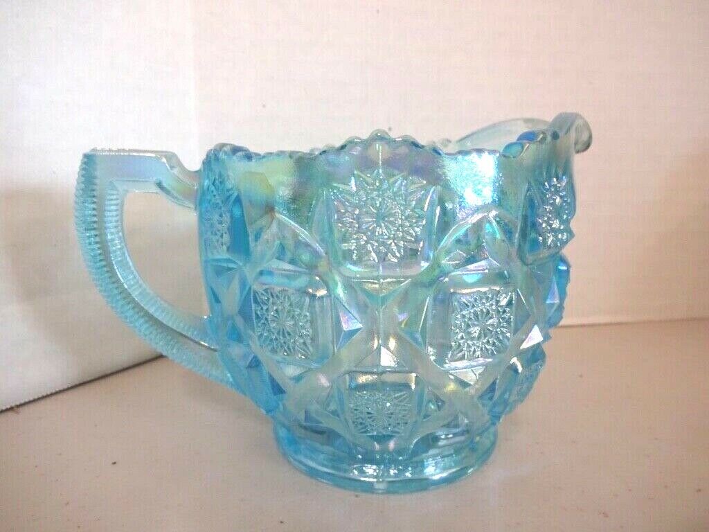 Westmoreland Ice Blue Carnival Glass Old Quilt Creamer-mint!